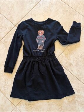 Ralph Lauren Black Sweatshirt Dress with Polo Bear Graphic